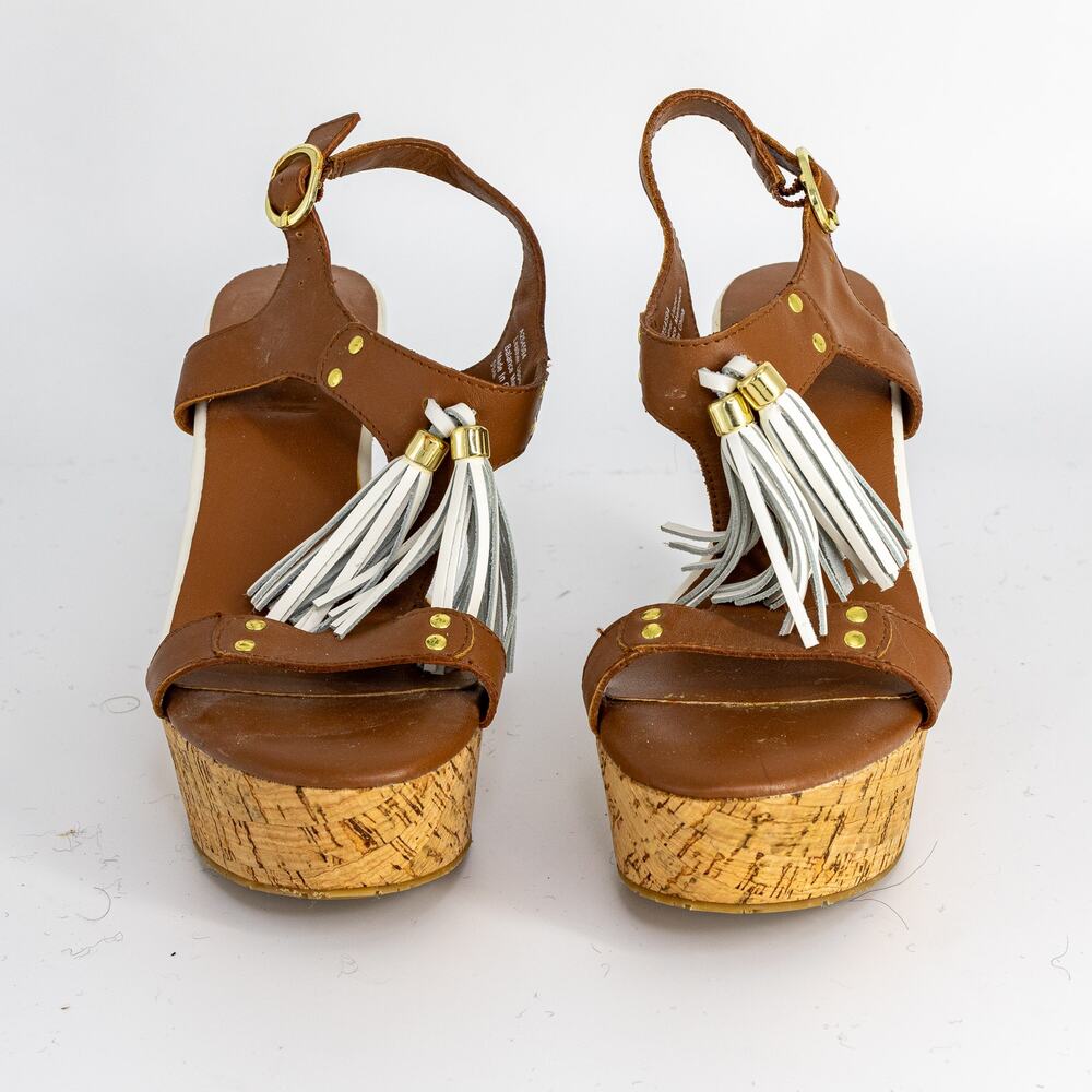 G.I.L.I. Kate Tassel Wedge Sandals US Size 5.5 Leather Cork Platform NEW